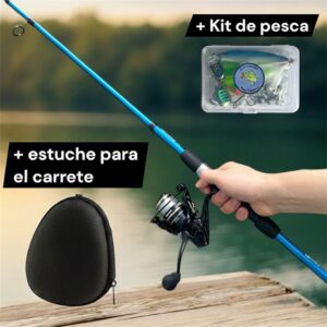Caña 5 secciones 2.1 m (7 ft) + carrete DEUKIO 2000 + mini kit de pesca + estuche