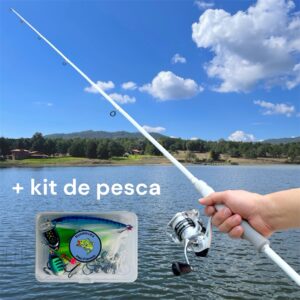 Caña 2 secciones 1.8 m (6 ft) Blanco + carrete FishMX 2000 + mini kit de pesca