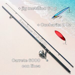 Caña Blue Fox 3 m (10 ft) + carrete DEUKIO 6000 + Cucharita 2 Oz + Jig 60 g